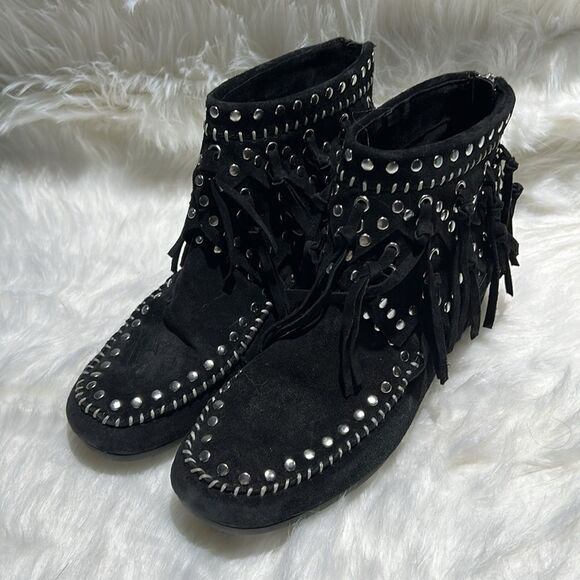 ASH Spirit Studded Suede Fringe Ankle Boots Size 39/8-8.5. B66 - Picture 3 of 10